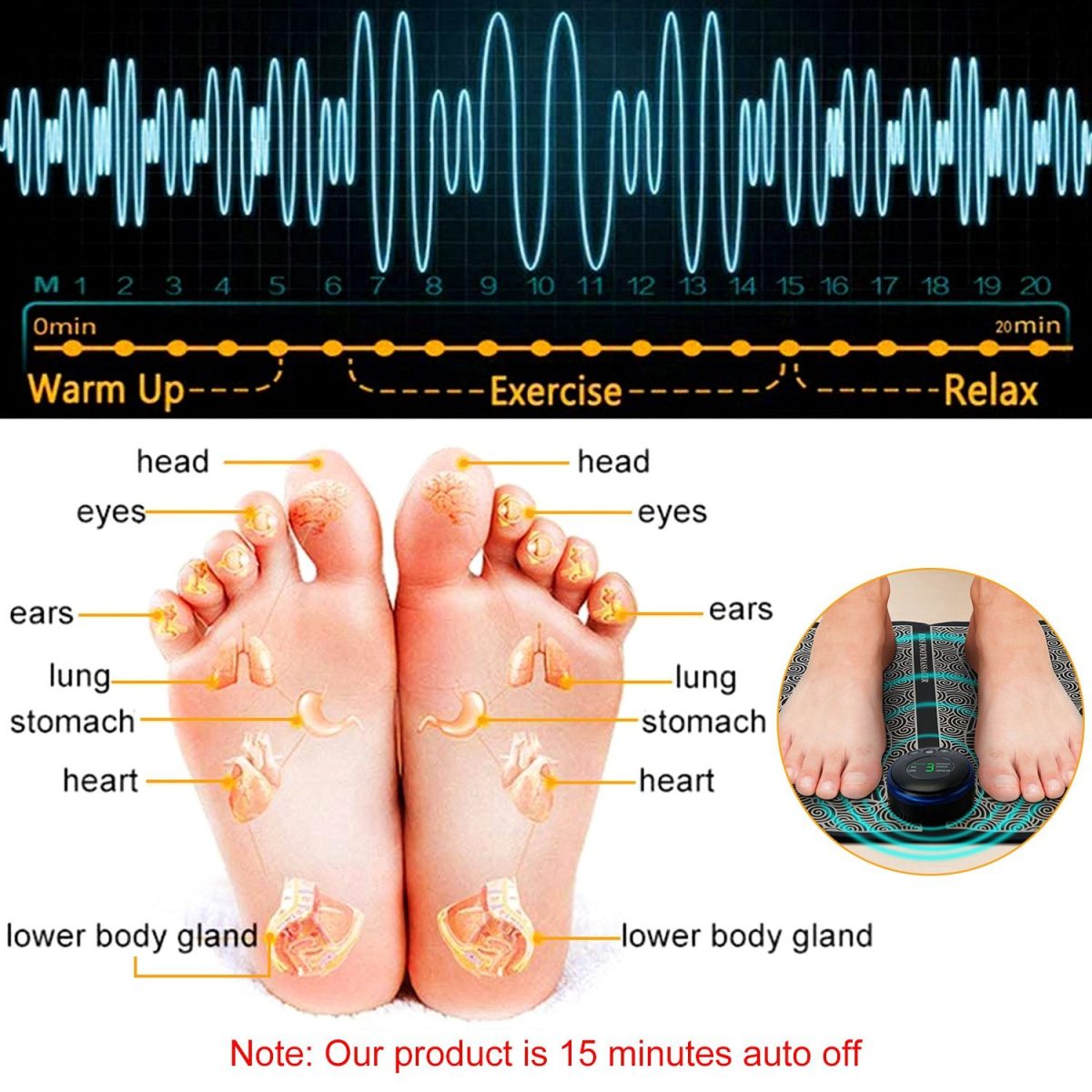 EMS Foot Massage Pad Electric Stimulator Massager Unit Rechargeable Leg Reshaping Muscle Pain Relax - Image 4