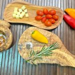 Authentic Mediterranean Olive Wood 4-Piece Kitchen Set - Handcrafted Wooden Mortar and Pestle, Multi-Purpose Serving Bowl, and Durable Cutting Board