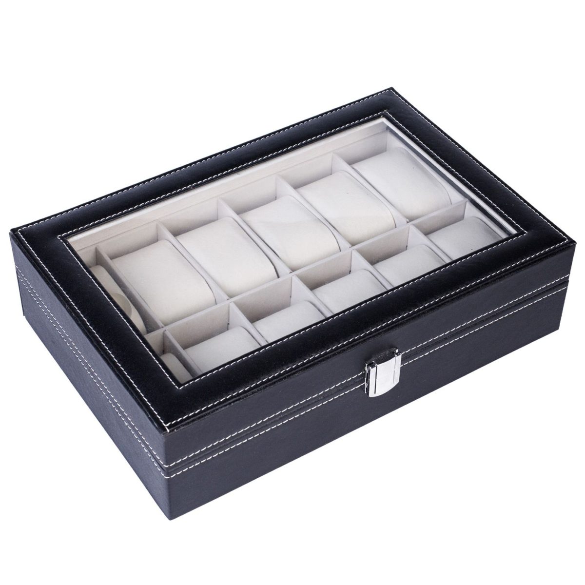 12 Compartments Top-level Opening Style Leather Watch Collection Box Black(USPS is not supported at the moment) - Image 4