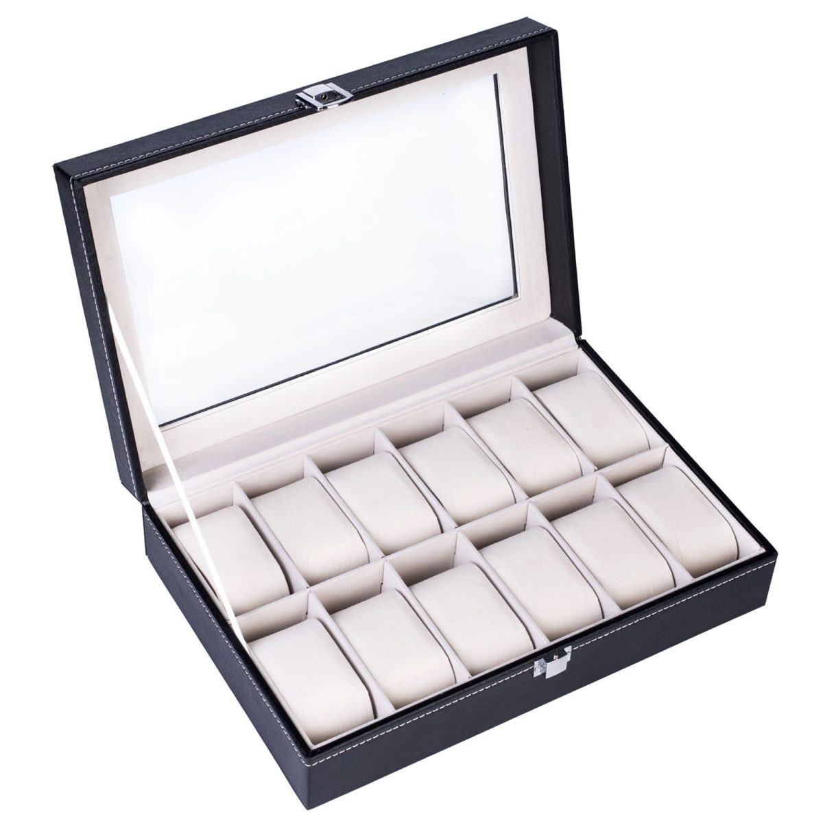 12 Compartments Top-level Opening Style Leather Watch Collection Box Black(USPS is not supported at the moment) - Image 7