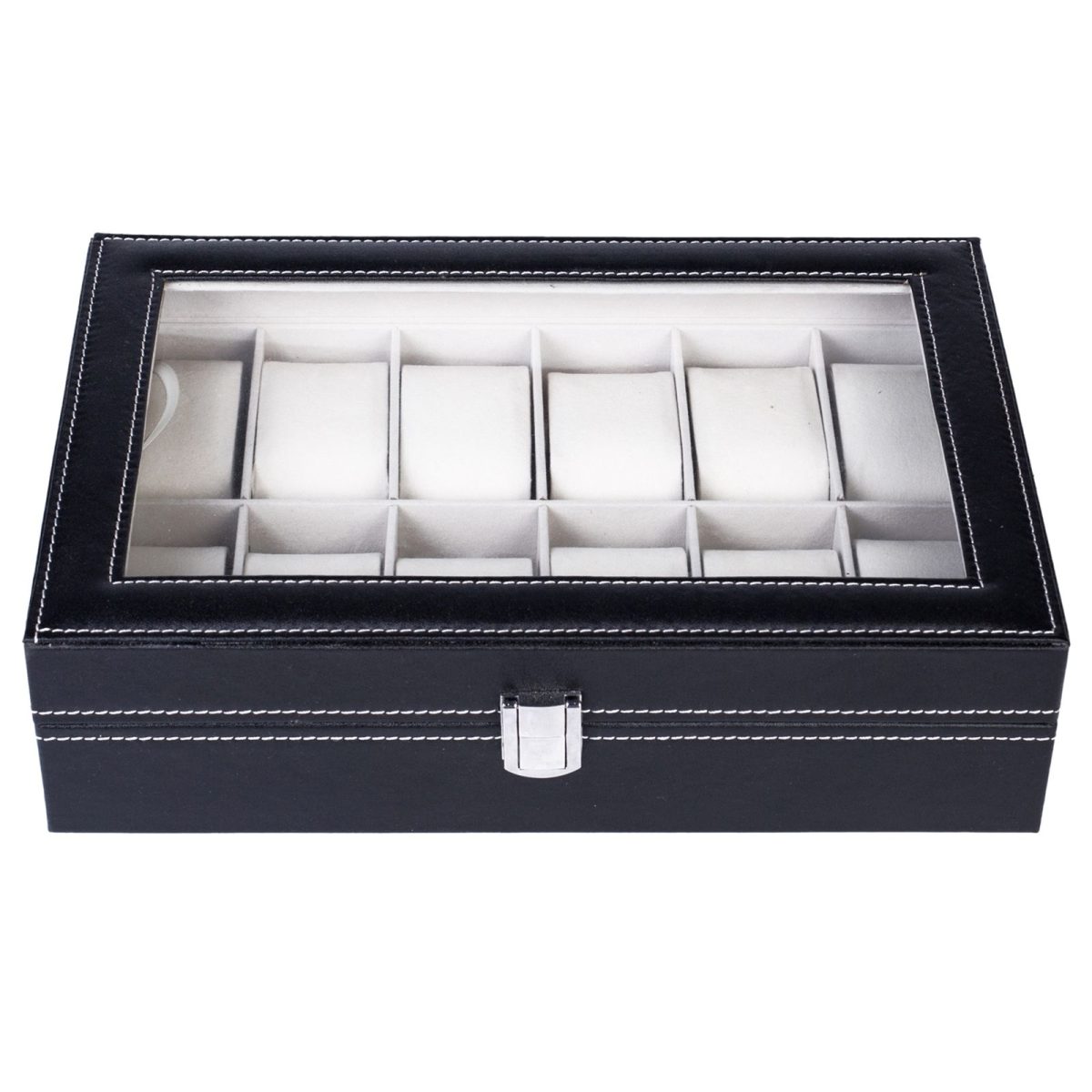12 Compartments Top-level Opening Style Leather Watch Collection Box Black(USPS is not supported at the moment) - Image 8