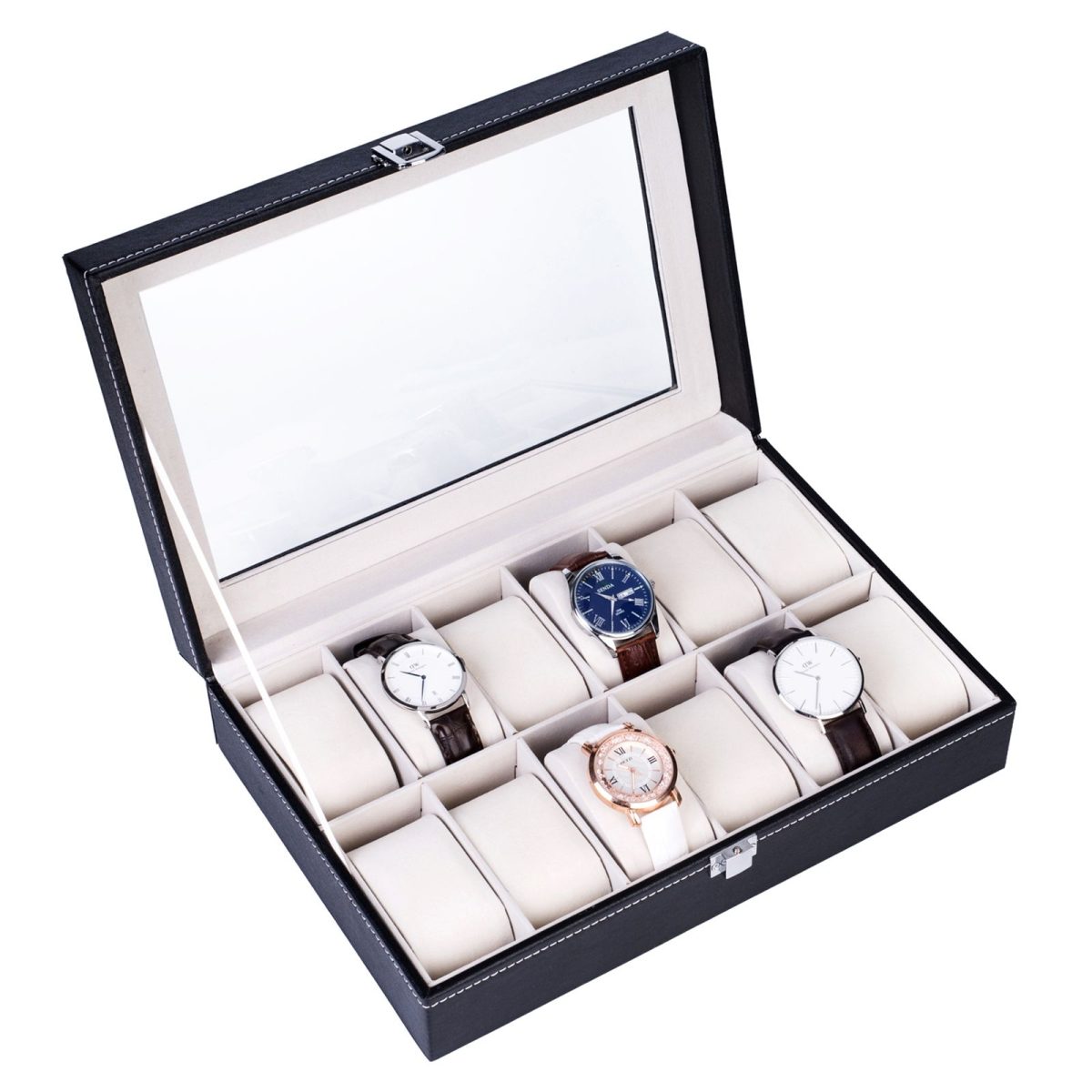 12 Compartments Top-level Opening Style Leather Watch Collection Box Black(USPS is not supported at the moment) - Image 10