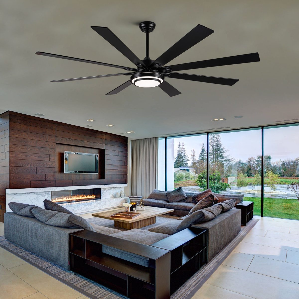 YUHAO 72 in. Indoor Black PlyWood Smart Ceiling Fan with Integrated LED, Works with Alexa/Google - Image 3