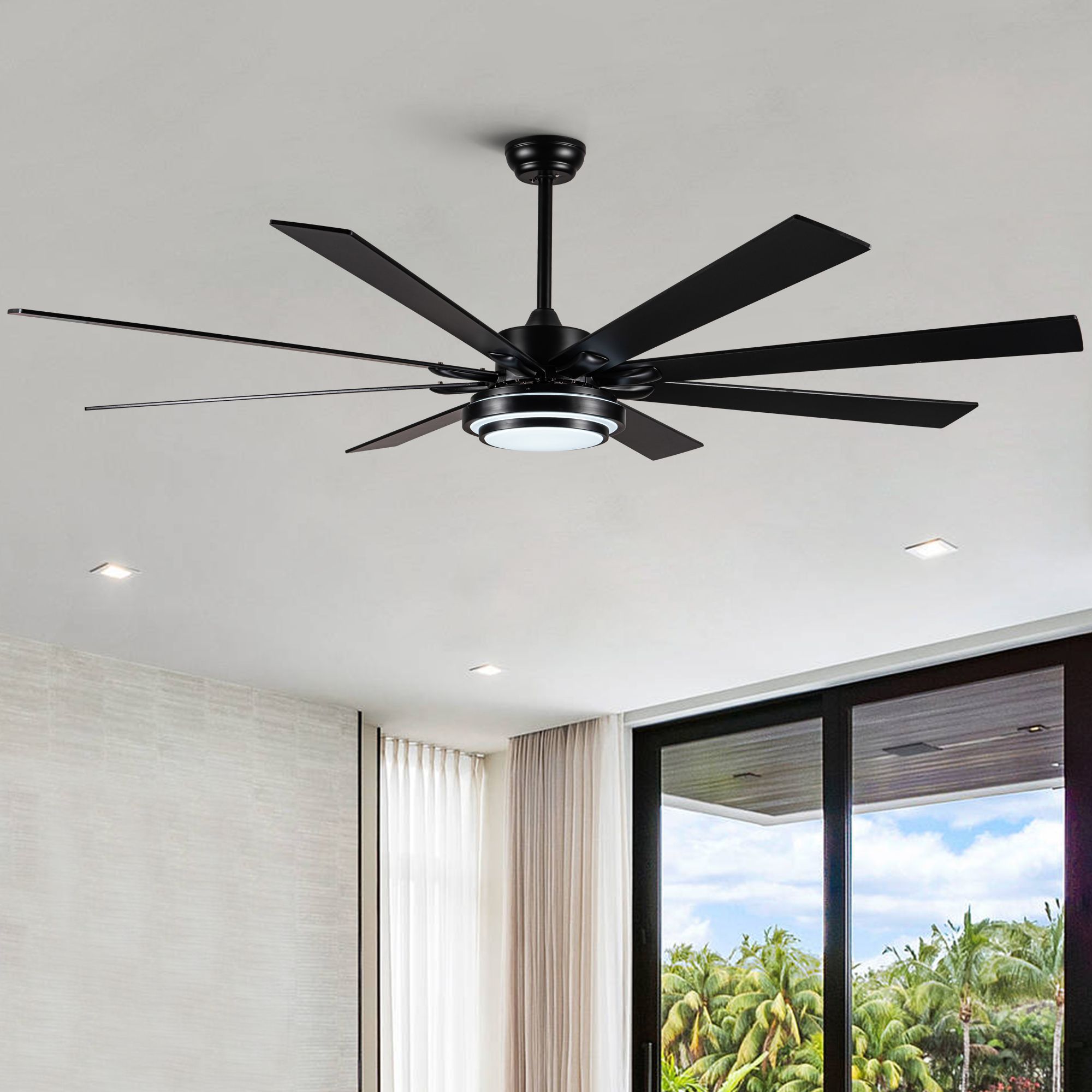 d0102hgnwgg.jpg YUHAO 72 in. Indoor Black PlyWood Smart Ceiling Fan with Integrated LED, Works with Alexa/Google - Image 1