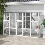 Catio Playground Cat Window Box Outside Enclosure, Wooden Outdoor Cat House with Weather Protection Roof for Multiple Kitties, Cat Shelter Kitten Playpen with Shelves & Bridges
