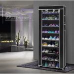 Room-saving 10-Layers 9 Lattices Non-woven Fabric Shoe Rack Black