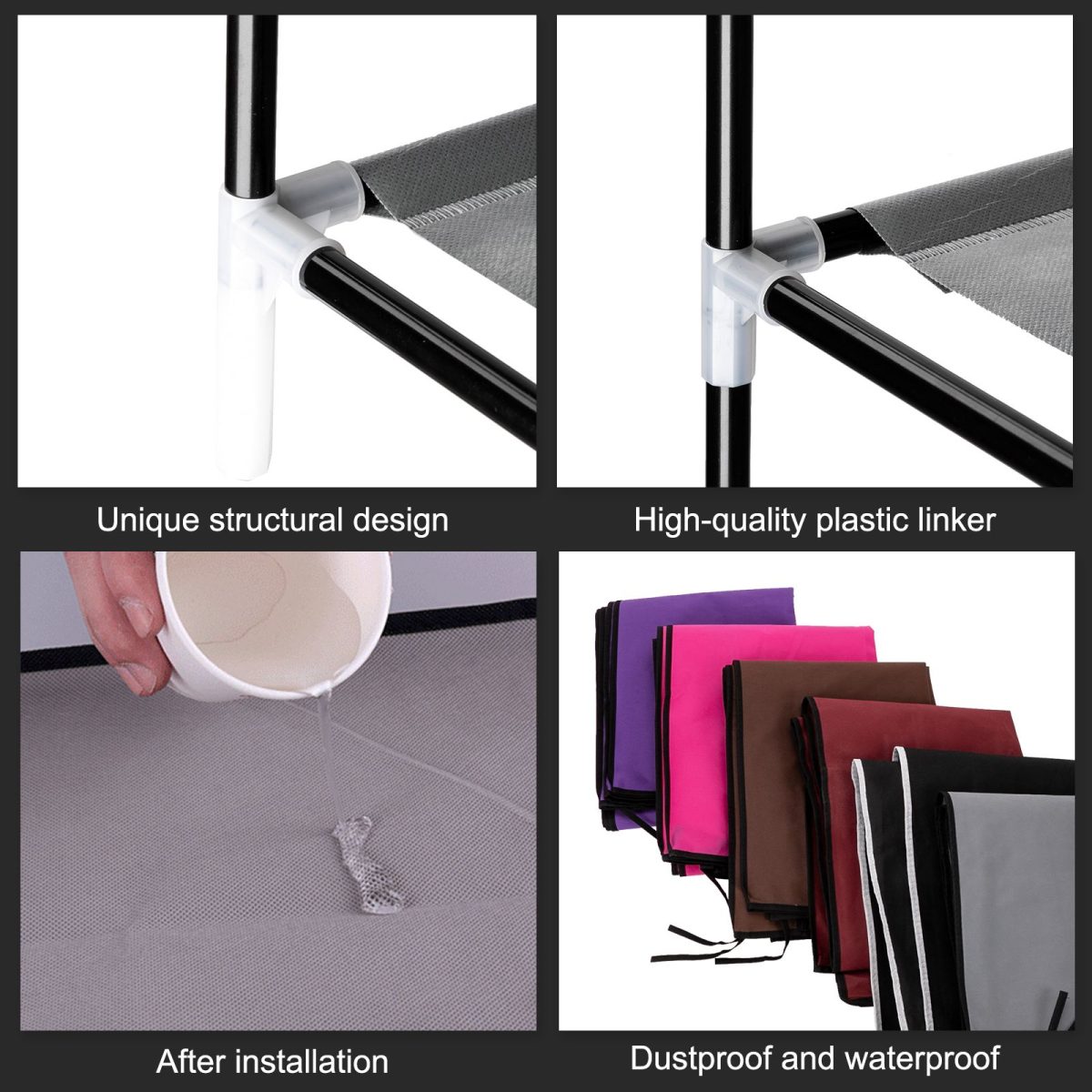 Room-saving 10-Layers 9 Lattices Non-woven Fabric Shoe Rack Black - Image 4