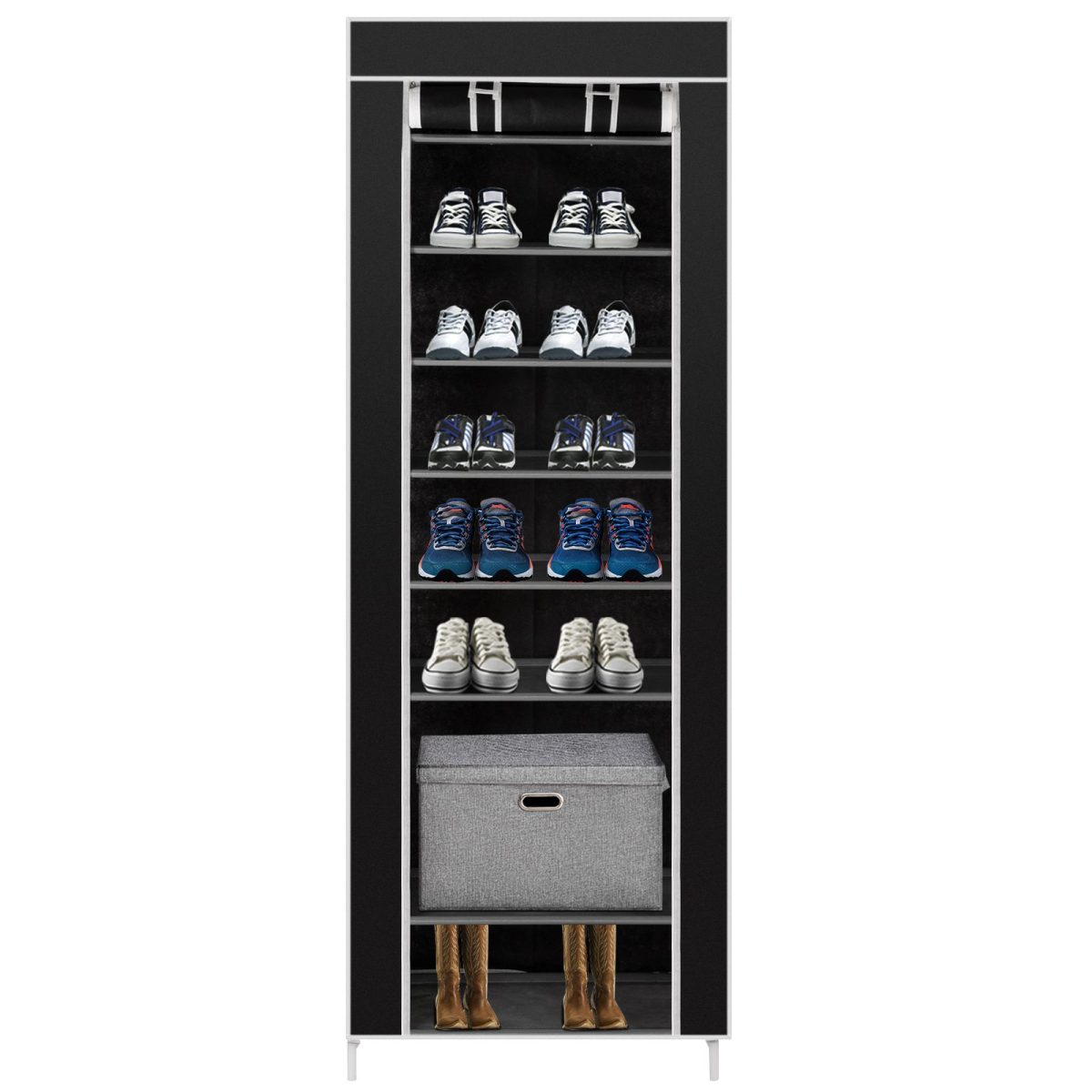 Room-saving 10-Layers 9 Lattices Non-woven Fabric Shoe Rack Black - Image 10
