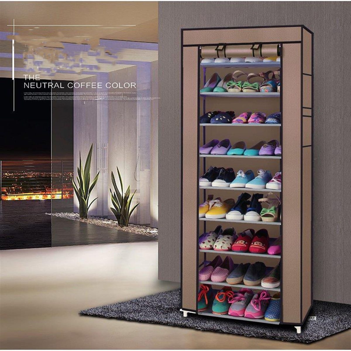 Room-saving 10-Layers 9 Lattices Non-woven Fabric Shoe Rack Black - Image 11