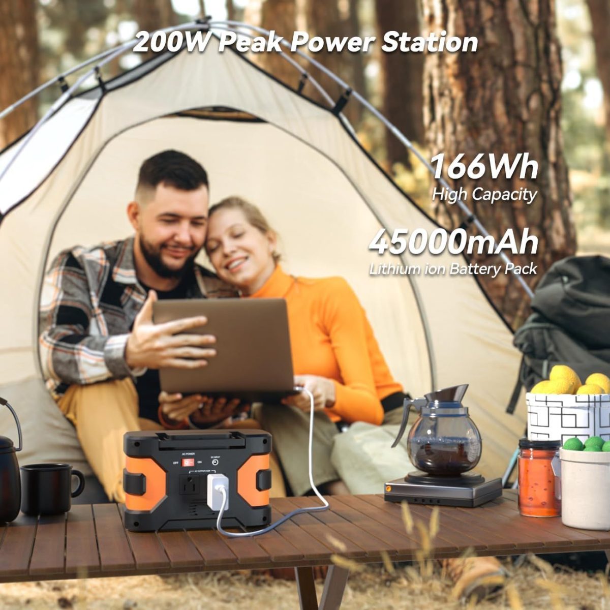 200W Peak Power Station, Flashfish CPAP Battery 166Wh 45000mAh Backup Power Pack 110V 150W Lithium Battery Pack Camping Solar Generator for CPAP Camping Home Emergency Power Supply - Image 2