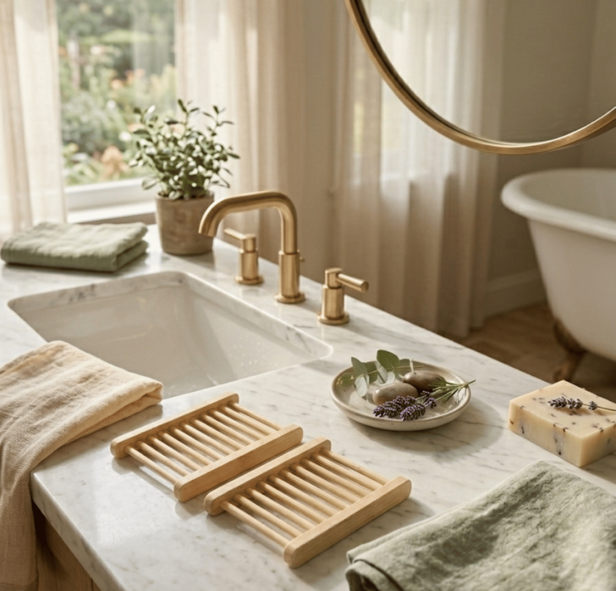 Natural Bamboo Soap Bar Dish - Eco Friendly Wooden Soap Holder Saver Tray for Shower, Bathroom, and Kitchen Counter, Extends Soap Life, Self Draining Slotted Design - Image 2