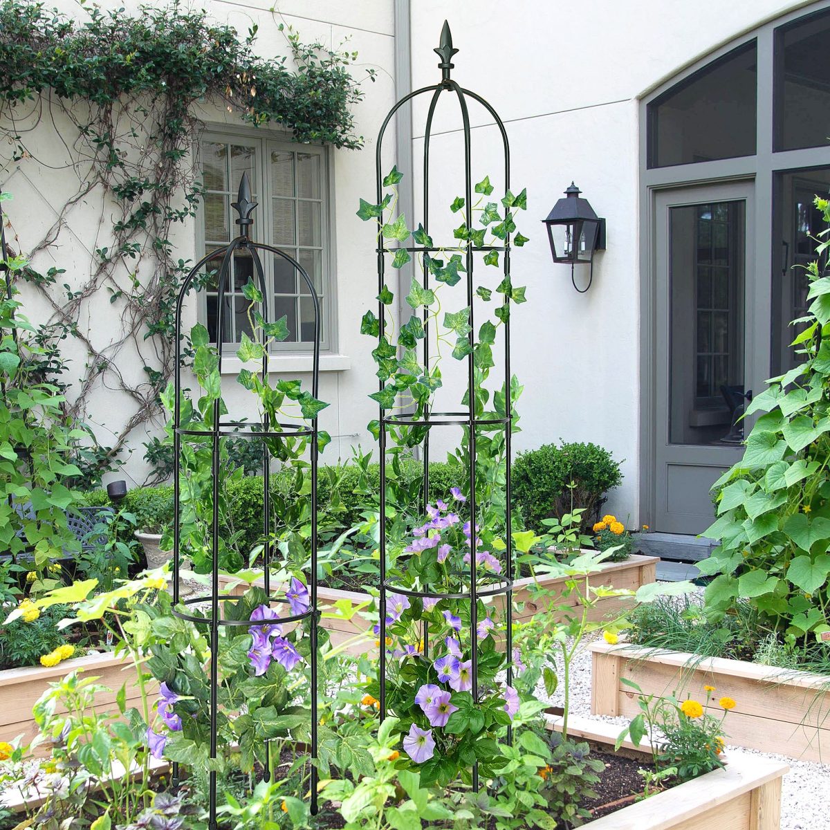 6.2ft Garden Obelisk Trellis; Lightweight Rustproof Plastic Coated Metal Tall Tower Trellis Stand - Image 2