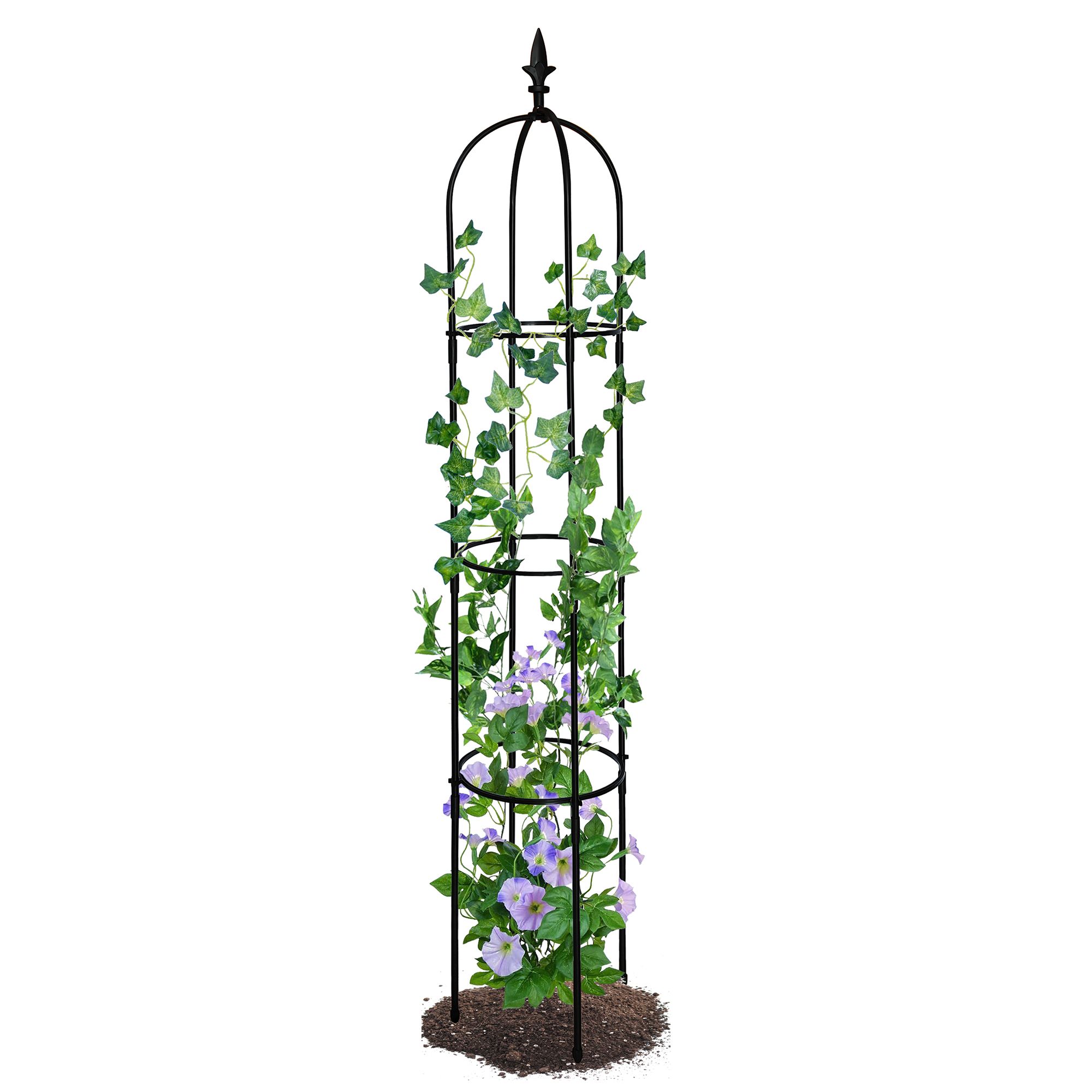 d0102hirkva.jpg 6.2ft Garden Obelisk Trellis; Lightweight Rustproof Plastic Coated Metal Tall Tower Trellis Stand - Image 1