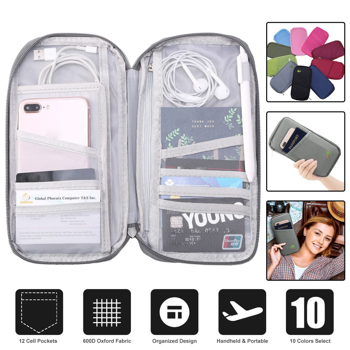 Travel Passport Wallet 12Cells Ticket ID Credit Card Holder Water Repellent Documents Phone Organizer - Image 15