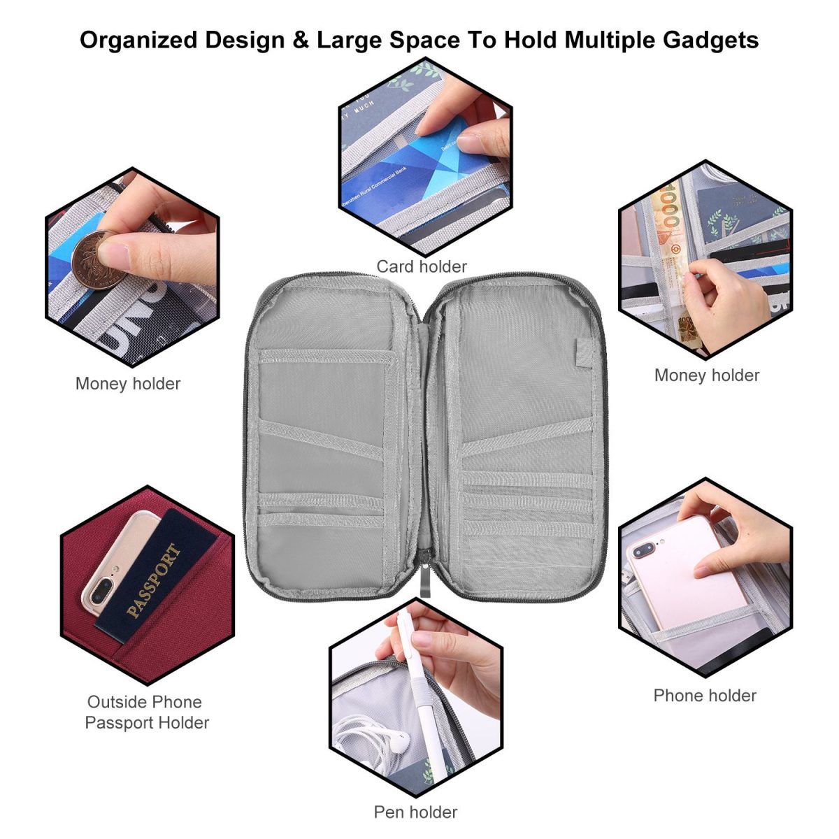 Travel Passport Wallet 12Cells Ticket ID Credit Card Holder Water Repellent Documents Phone Organizer - Image 19