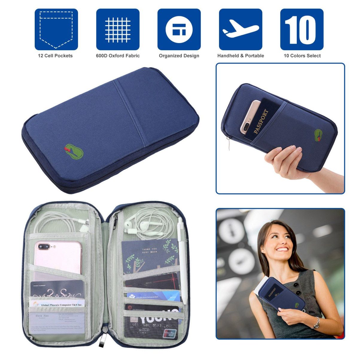 Travel Passport Wallet 12Cells Ticket ID Credit Card Holder Water Repellent Documents Phone Organizer - Image 6