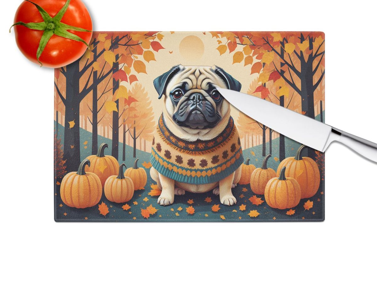 NEW Fawn Pug Fall Glass Cutting Board Decorative Tempered Glass Kitchen Cutting and Serving Board Large Size Chopping Board - Image 4