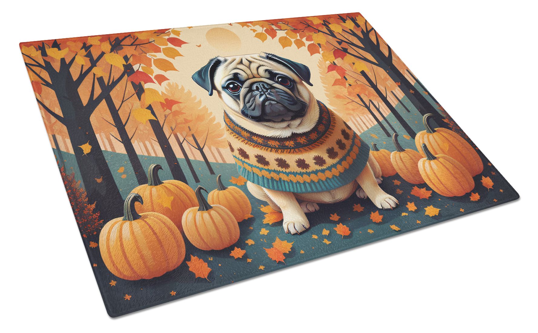 d0102hq2hcy.jpg NEW Fawn Pug Fall Glass Cutting Board Decorative Tempered Glass Kitchen Cutting and Serving Board Large Size Chopping Board - Image 1