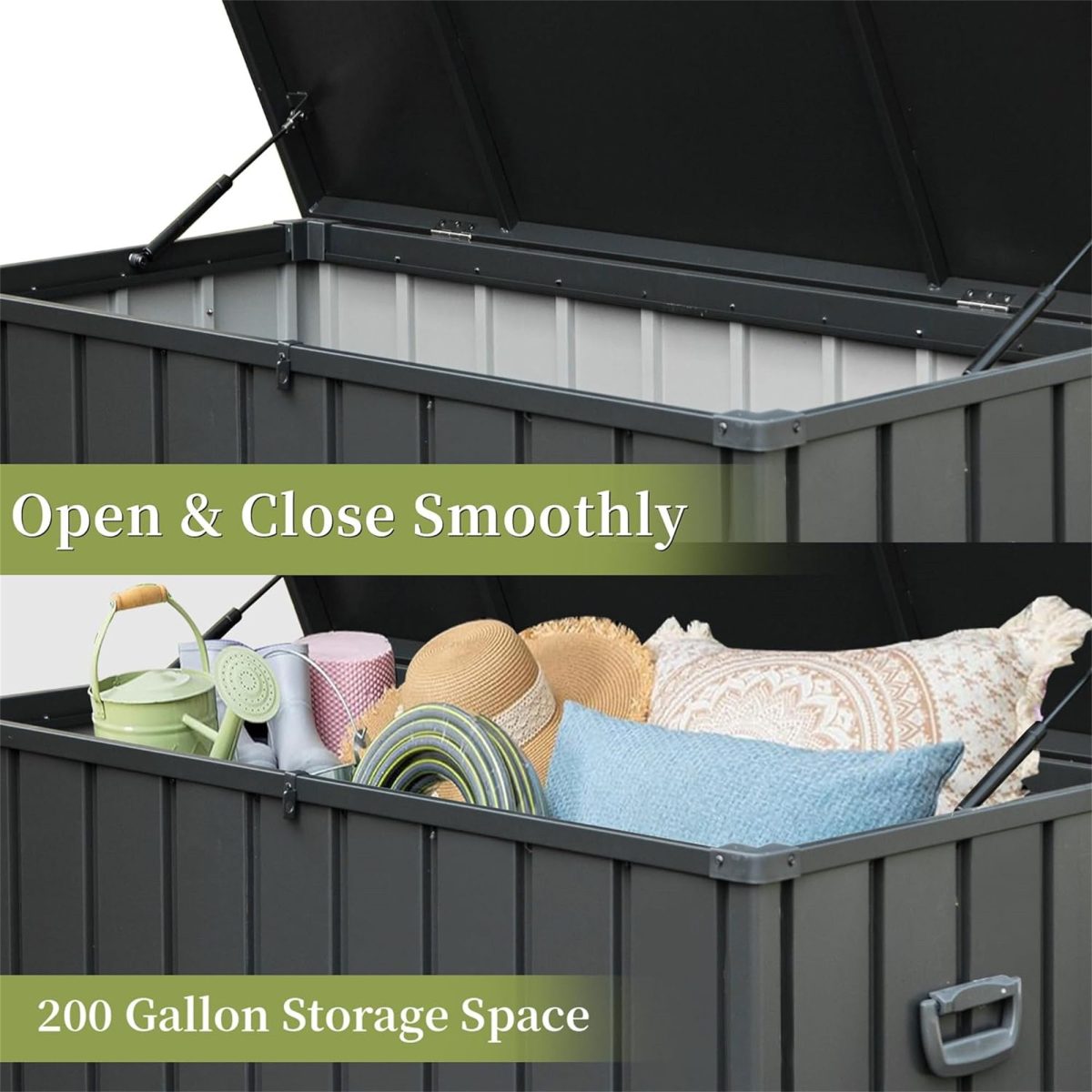 200 Gallon Outdoor Storage Deck Box Waterproof, Large Patio Storage Bin for Outside Cushions, Throw Pillows, Garden Tools, Lockable (Dark Gray) - Image 2