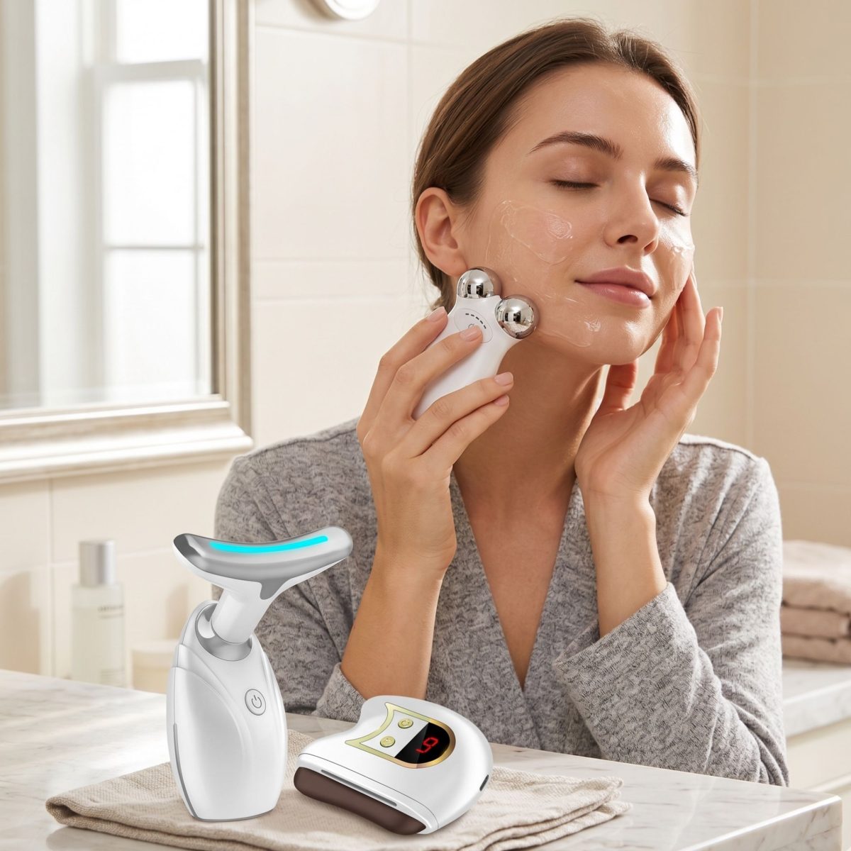 3-in-1 Facial Lift & Sculpt Toolkit: LED Therapy, Electric Gua Sha & Microcurrent Toning Device for Radiant Skin - Image 2