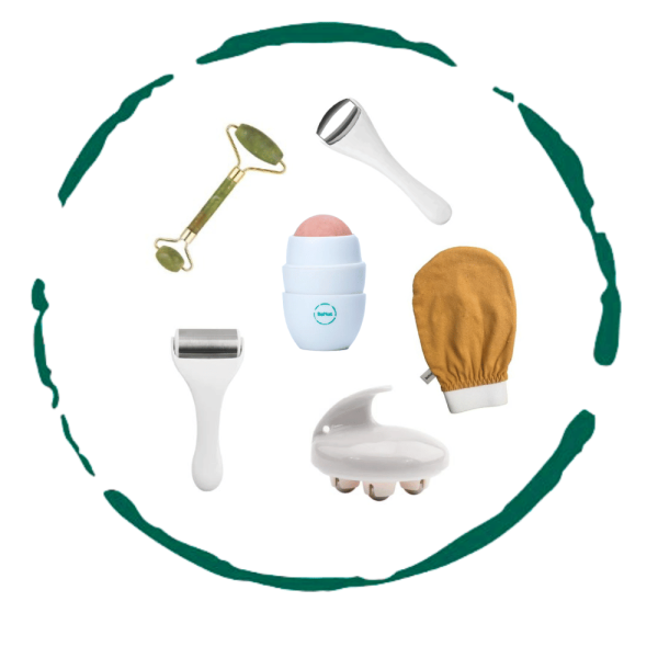BeNat Skincare Accessories Bundle (6 Pcs) - Premium Ice Roller for Face & Eye, Body Massager, Jade Facial Roller, Raw Silk Exfoliating Glove, and Volcanic Stone Oil-Absorbing Roller Home Spa Gift Set