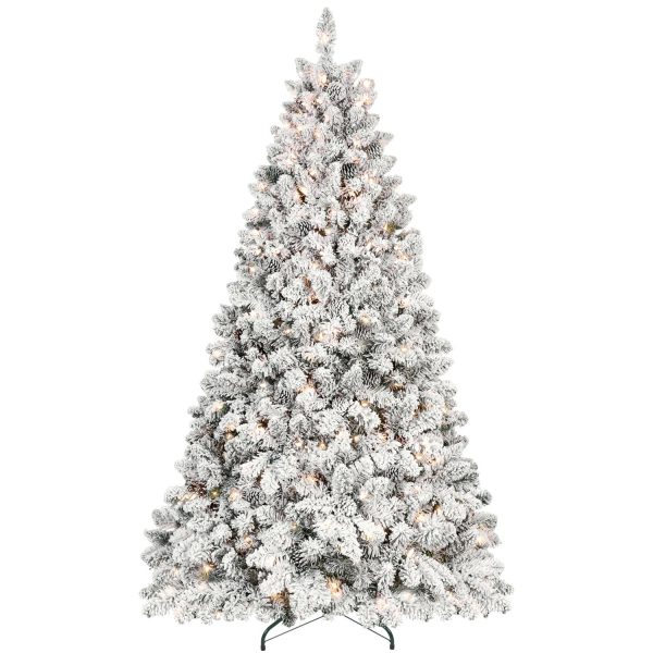 4.5 ft Prelit Flocked Christmas Tree with Pine Cones & 250 UL Lights, Snow Frosted Artificial Christmas Tree with Auto Hinged Branches for Holiday Decor