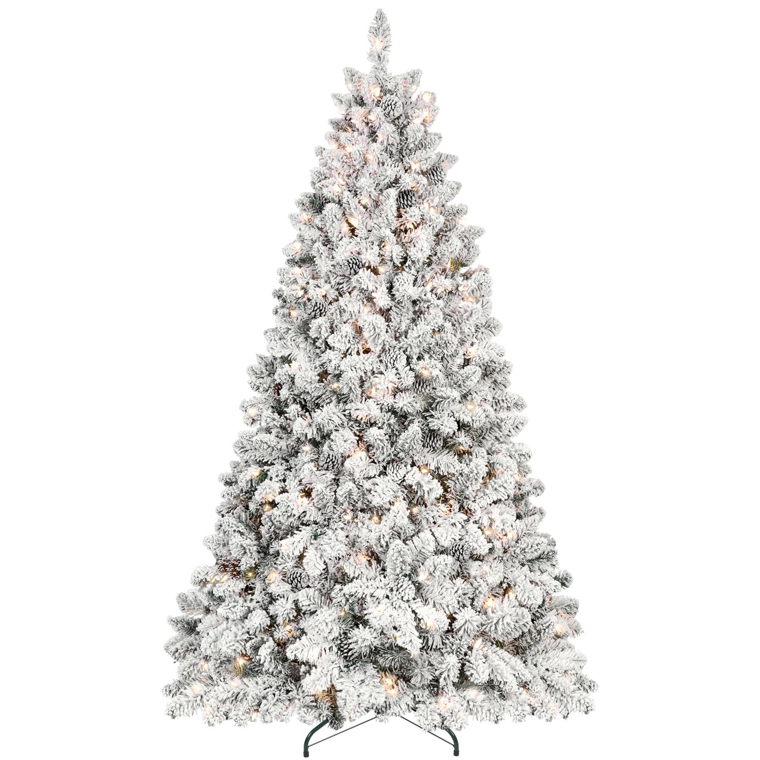d0102x3jnu7.jpg 4.5 ft Prelit Flocked Christmas Tree with Pine Cones & 250 UL Lights, Snow Frosted Artificial Christmas Tree with Auto Hinged Branches for Holiday Decor - Image 1