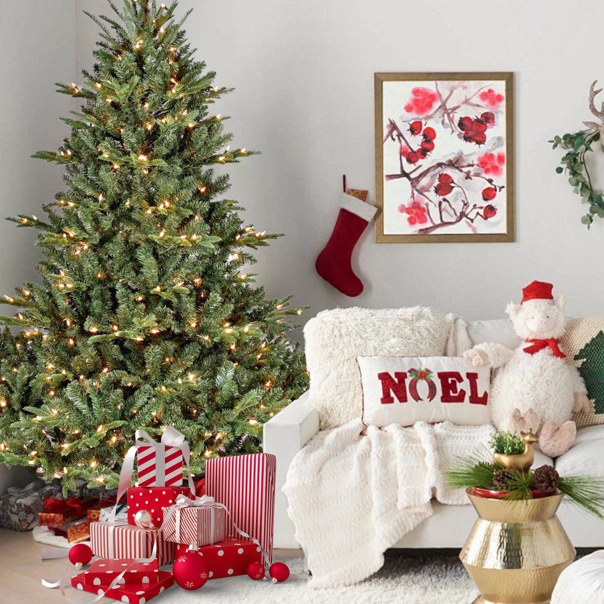 5FT Pre-Lit Christmas Tree, Artificial Fake Christmas Tree with 350 Lights, 1129 PE & PVC Mixed Branch Tips, Xmas Tree for Indoor and Outdoor Holiday Decoration - Image 5