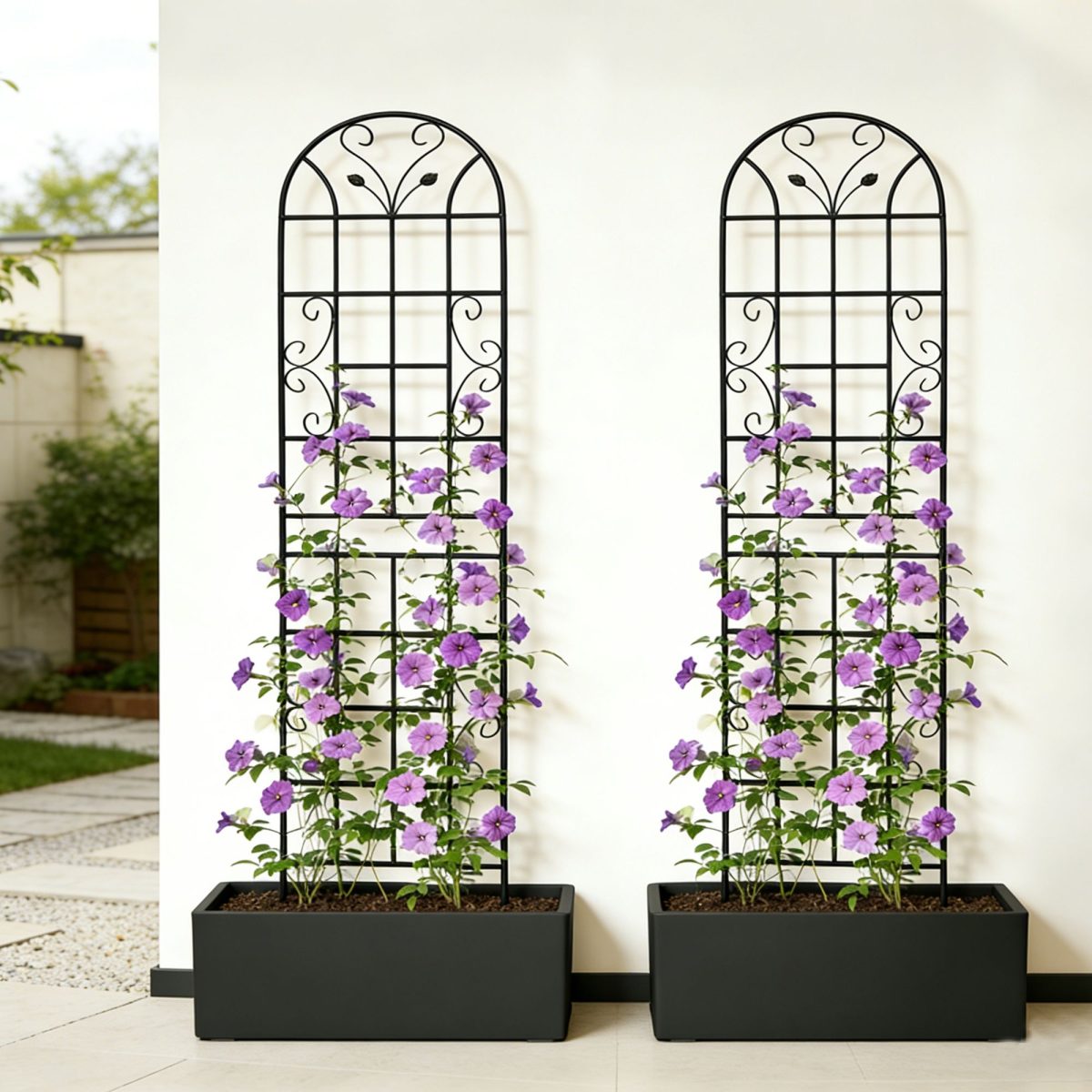 2 Pack Metal Garden Trellis 86.7" x 19.7" Rustproof Trellis for Climbing Plants Outdoor Flower Support Black - Image 2
