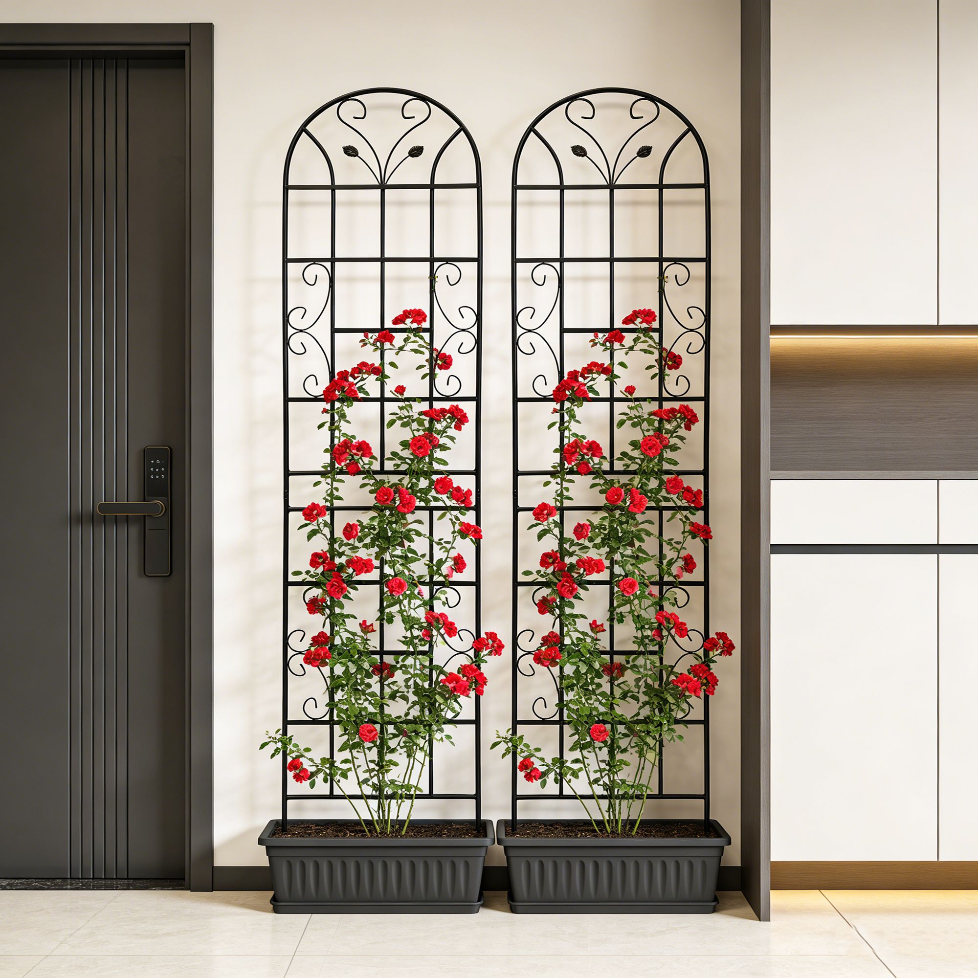 d0102x3ph5u.jpg 2 Pack Metal Garden Trellis 86.7" x 19.7" Rustproof Trellis for Climbing Plants Outdoor Flower Support Black - Image 1