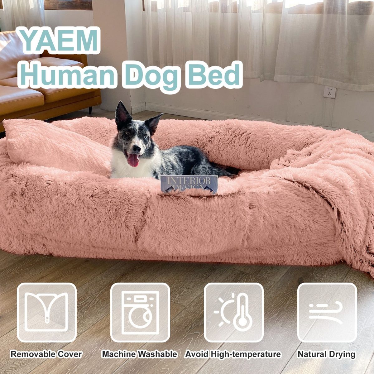 Human Dog Bed, Large Size Fits You and Pets, Washable Faux Fur Dog Bed for People Doze Off, Napping Orthopedic Dog Bed, Present Plump Pillow, Blanket, Strap - Image 49