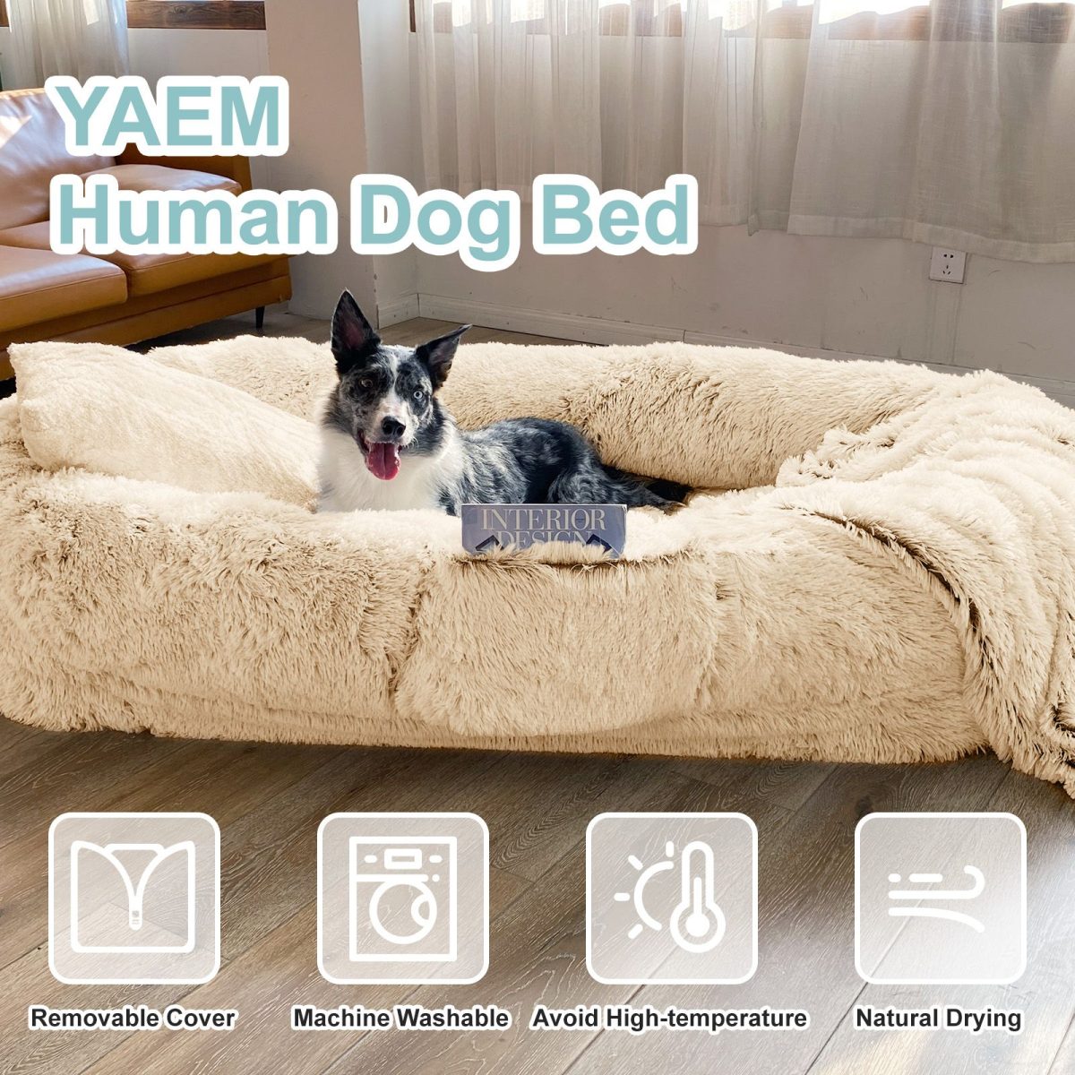 Human Dog Bed, Large Size Fits You and Pets, Washable Faux Fur Dog Bed for People Doze Off, Napping Orthopedic Dog Bed, Present Plump Pillow, Blanket, Strap - Image 5