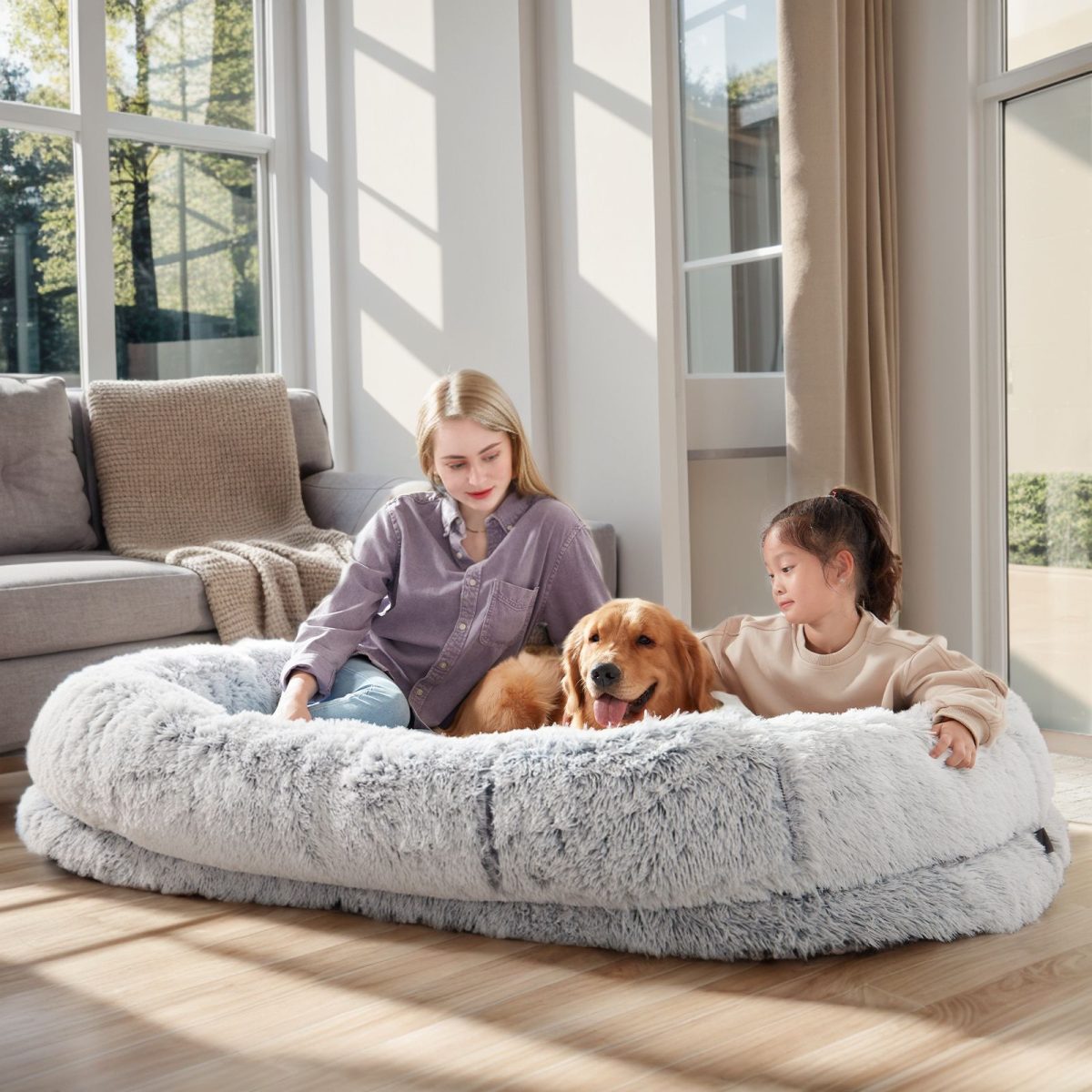 Human Dog Bed, Large Size Fits You and Pets, Washable Faux Fur Dog Bed for People Doze Off, Napping Orthopedic Dog Bed, Present Plump Pillow, Blanket, Strap - Image 27