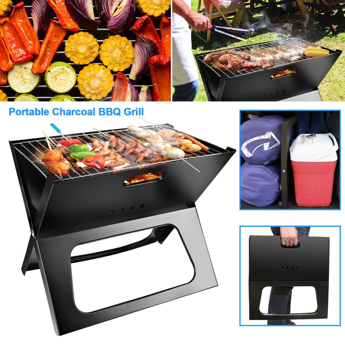 Portable Charcoal Grill - Mini BBQ Grill - Small Table Top Charcoal Grill for Camping, Outdoor Cooking - Foldable Camping Grill for Picnics, Tailgating and Backyard Grilling - Image 16