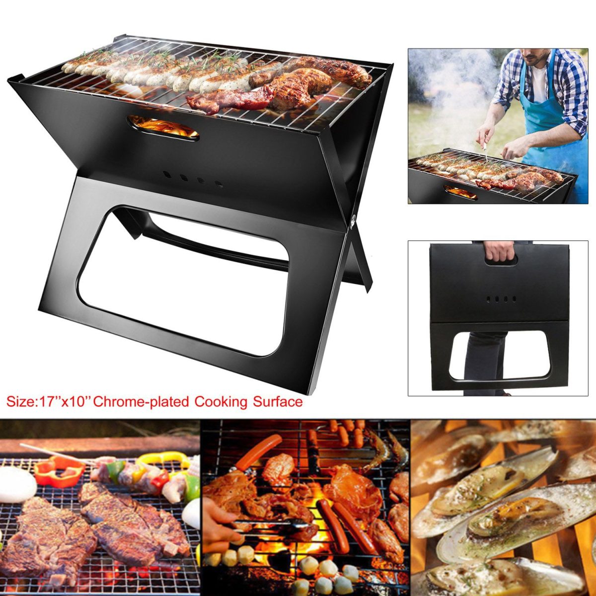Portable Charcoal Grill - Mini BBQ Grill - Small Table Top Charcoal Grill for Camping, Outdoor Cooking - Foldable Camping Grill for Picnics, Tailgating and Backyard Grilling - Image 3