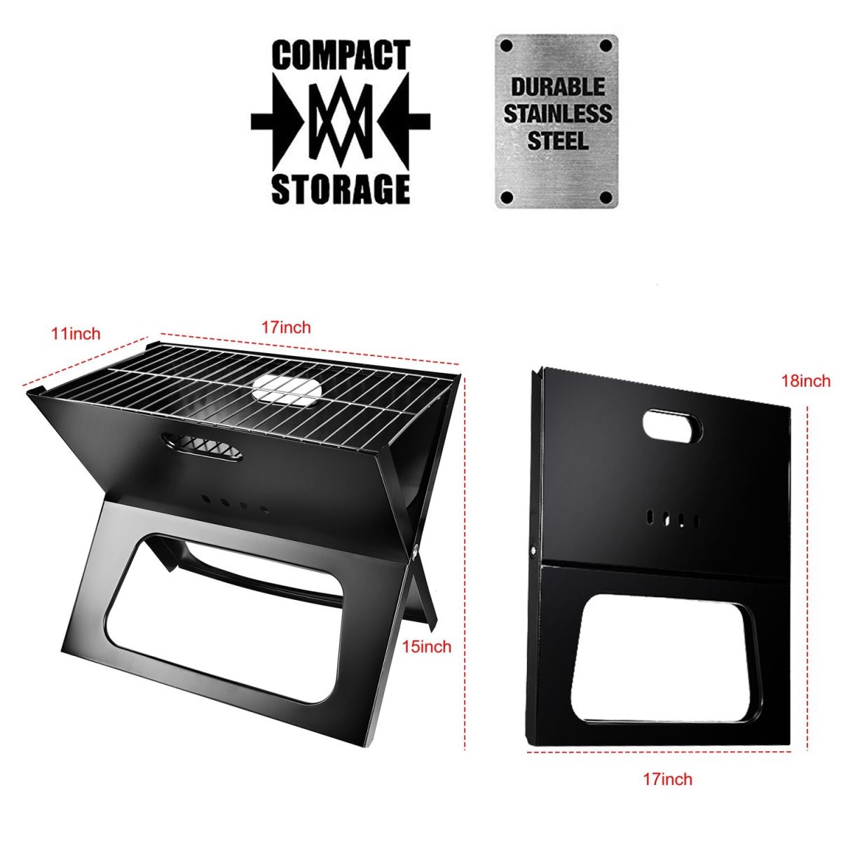Portable Charcoal Grill - Mini BBQ Grill - Small Table Top Charcoal Grill for Camping, Outdoor Cooking - Foldable Camping Grill for Picnics, Tailgating and Backyard Grilling - Image 5