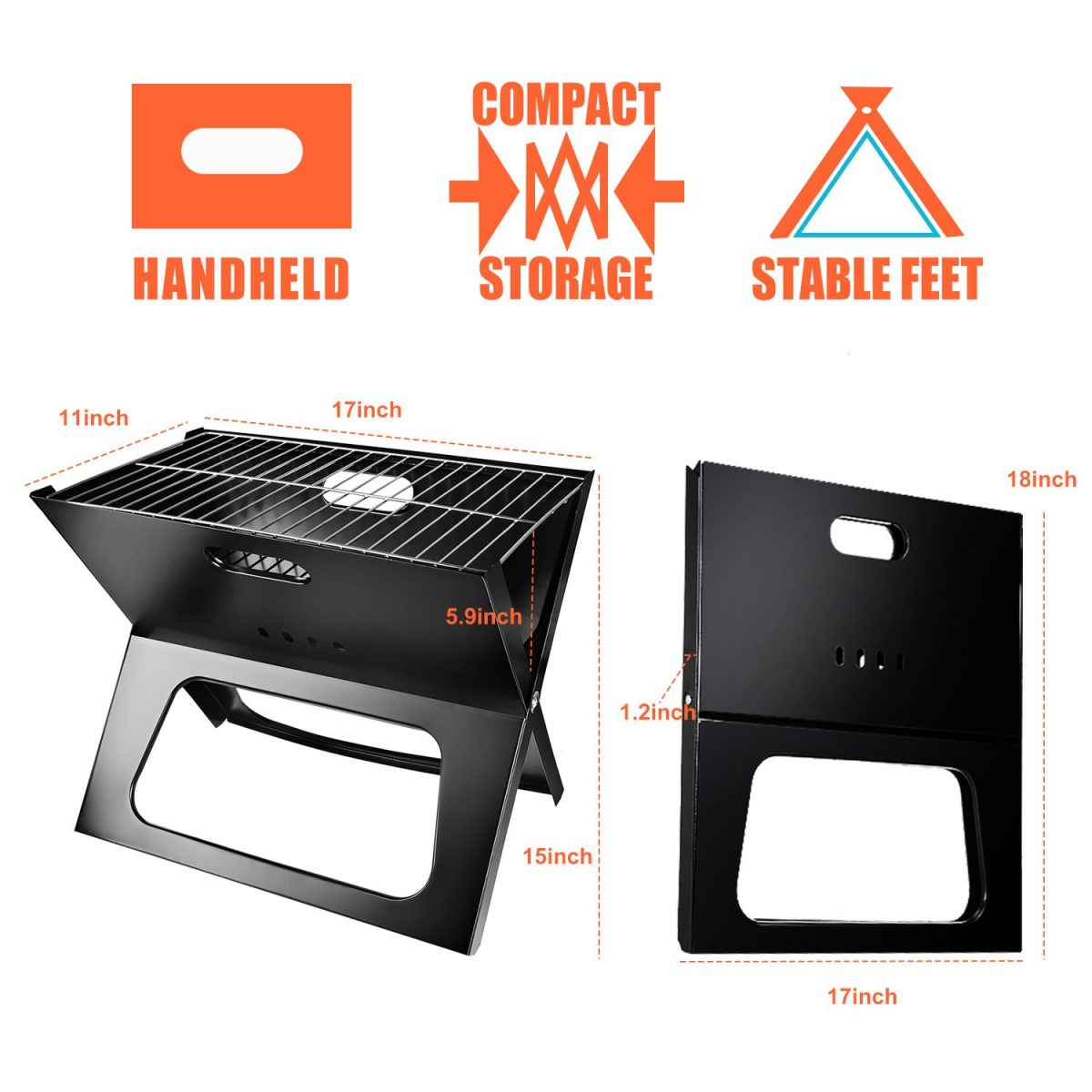 Portable Charcoal Grill - Mini BBQ Grill - Small Table Top Charcoal Grill for Camping, Outdoor Cooking - Foldable Camping Grill for Picnics, Tailgating and Backyard Grilling - Image 7