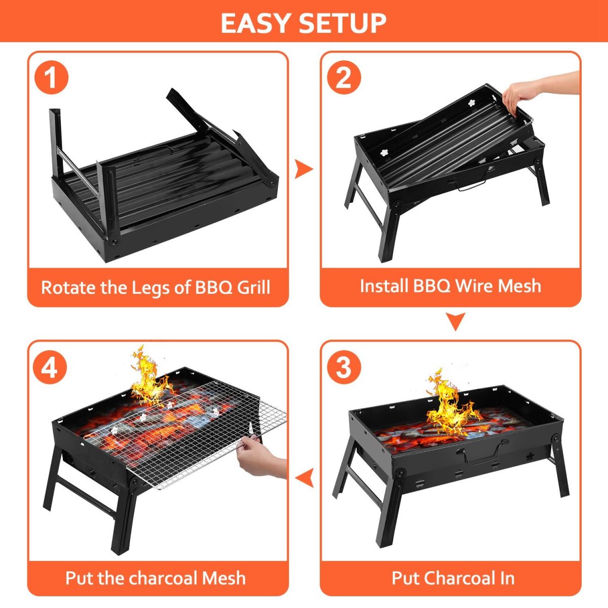 Portable BBQ Grill Foldable Charcoal Grill Lightweight Smoker Grill for Camping Picnics Garden Grilling - Image 2