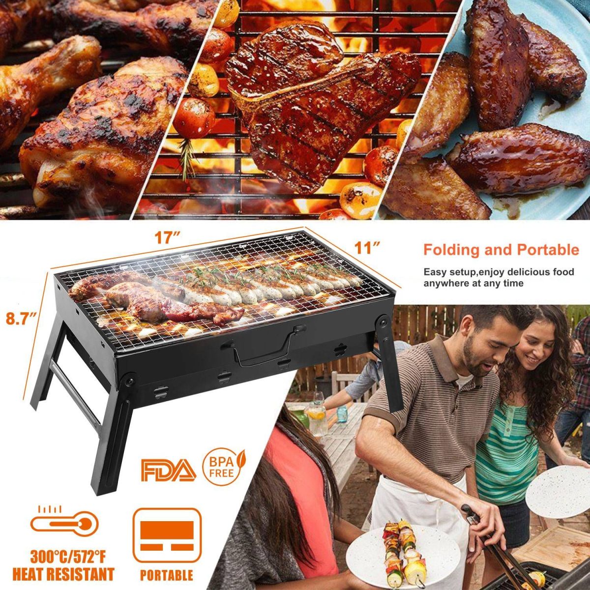 Portable BBQ Grill Foldable Charcoal Grill Lightweight Smoker Grill for Camping Picnics Garden Grilling - Image 11