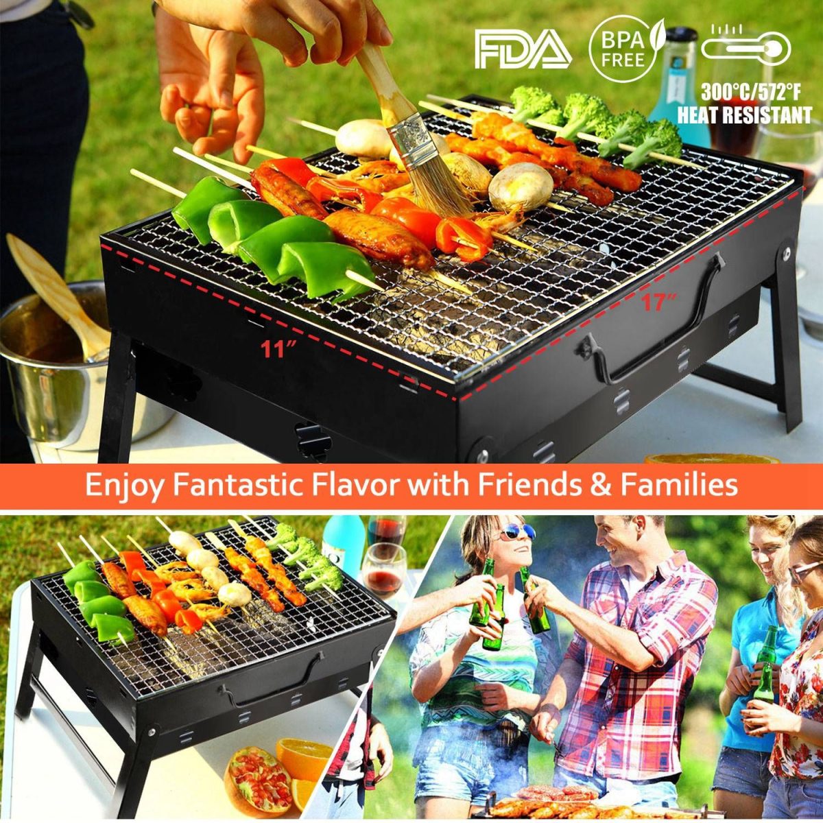 Portable BBQ Grill Foldable Charcoal Grill Lightweight Smoker Grill for Camping Picnics Garden Grilling - Image 13