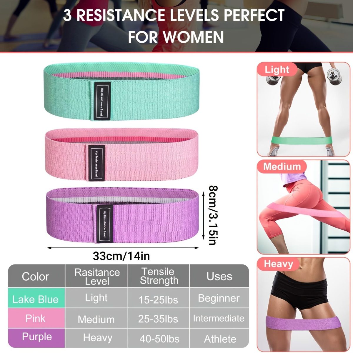 3pcs Resistance Bands For Legs And Butt; Home Yoga Exercise Workout Sports Fitness Accessories - Image 3