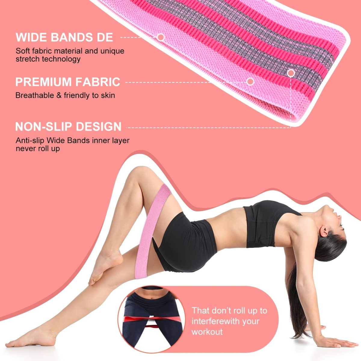 3pcs Resistance Bands For Legs And Butt; Home Yoga Exercise Workout Sports Fitness Accessories - Image 4