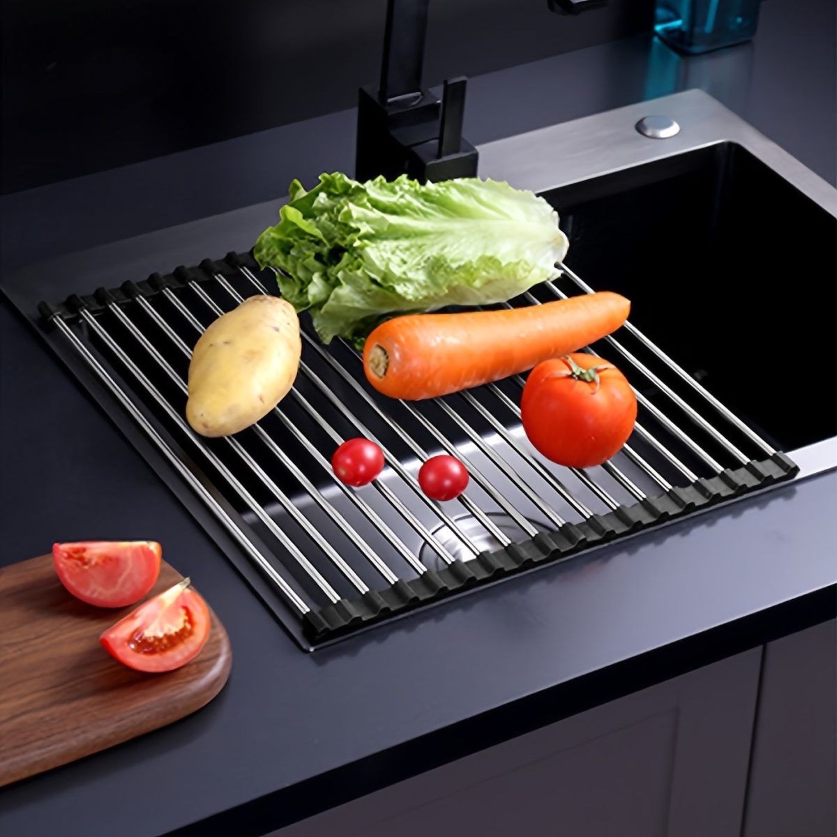 1pc Roll Up Dish Drying Rack; 17.7in*11in; Foldable Rolling Dish Drainer Over The Sink; Drying Rack; SUS304 Stainless Steel Sink Rack For Kitchen Counter Of Various Sizes - Image 7