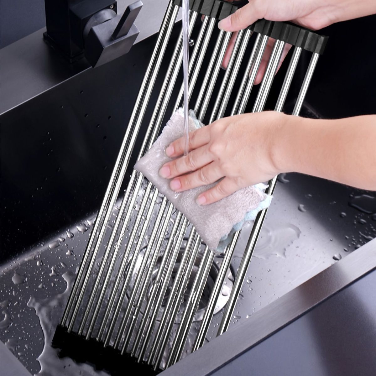 1pc Roll Up Dish Drying Rack; 17.7in*11in; Foldable Rolling Dish Drainer Over The Sink; Drying Rack; SUS304 Stainless Steel Sink Rack For Kitchen Counter Of Various Sizes - Image 9