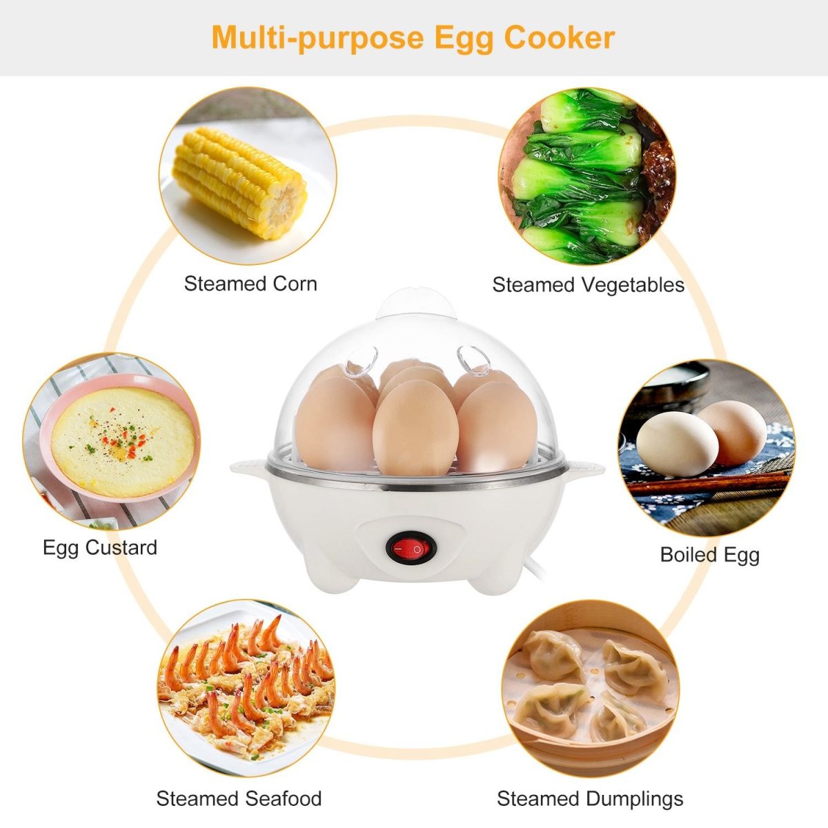 Electric Egg Cooker 7-Capacity BPA-Free Hard-Boiled Egg Maker w/ Auto-Off Measuring Cup - Image 3