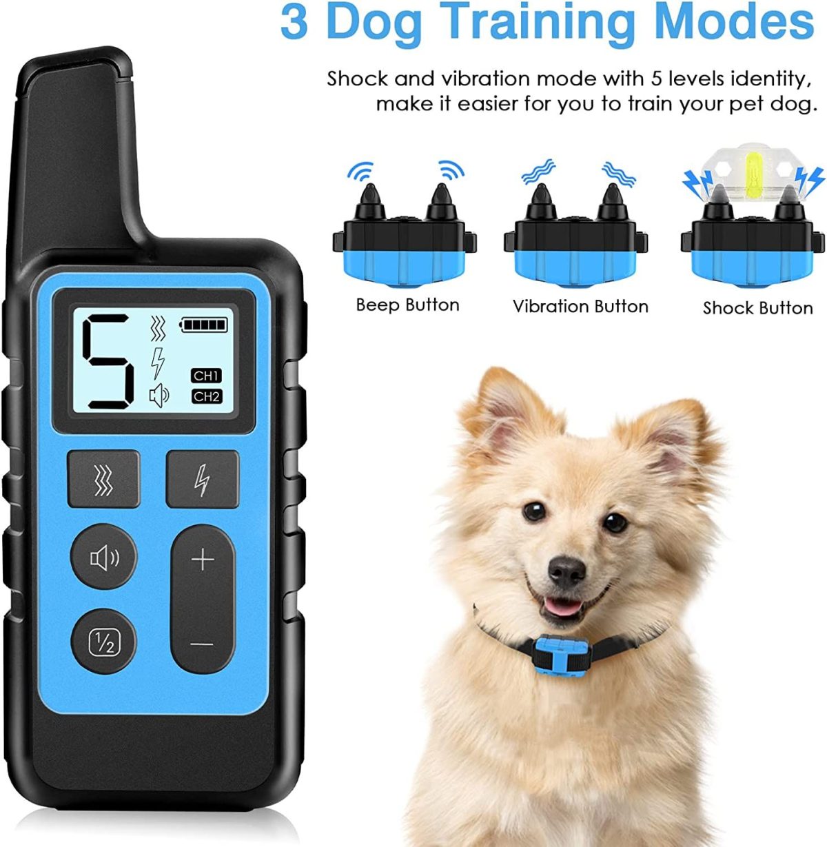 Dog Training Collar; Waterproof Shock Collars for Dog with Remote Range 1640 ft; 3 Training Modes; Beep; Vibration and Shock; Rechargeable Electric Dog Collar for Small Medium Large Dogs - Image 8