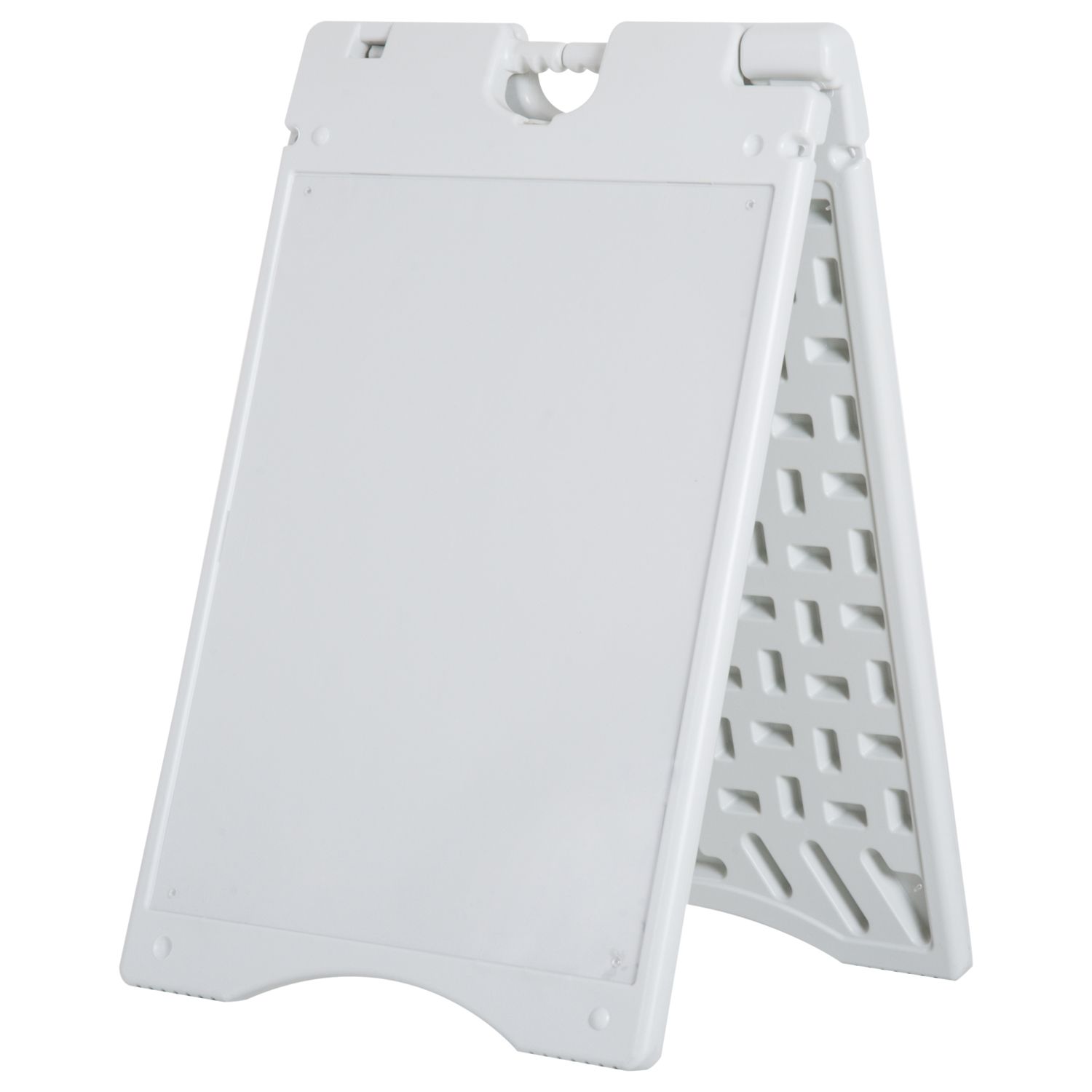 d01027573gj.jpg A-Frame Sandwich Board Sidewalk Sign 22x28 Plastic Weighted Weatherproof White - Image 1