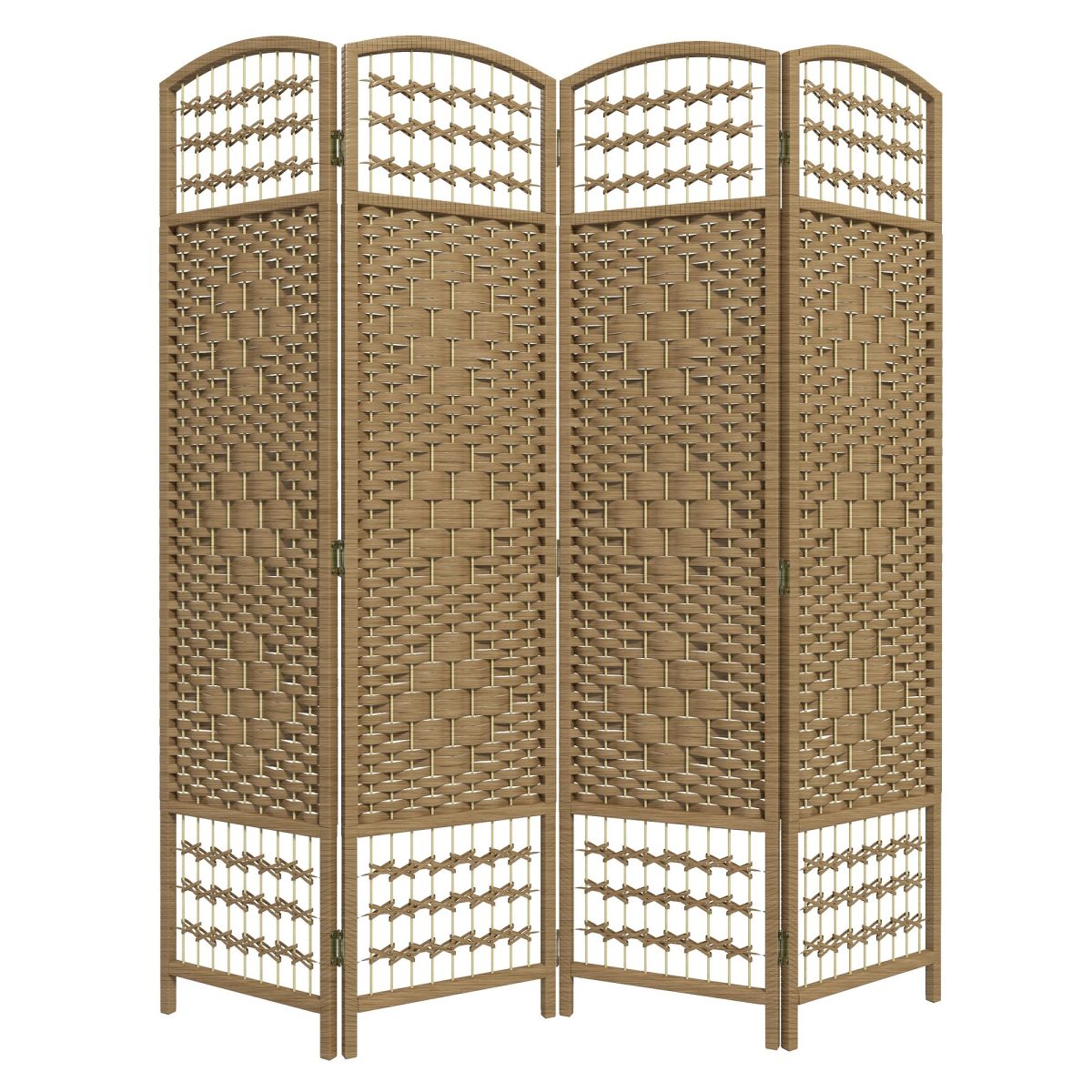 4-Panel Folding Room Divider Natural Wave Fiber Portable Privacy Screen for Home Office - Image 11