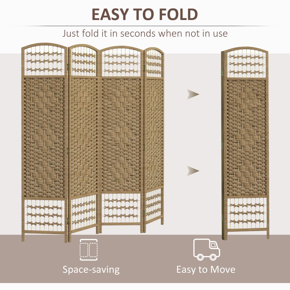 4-Panel Folding Room Divider Natural Wave Fiber Portable Privacy Screen for Home Office - Image 4