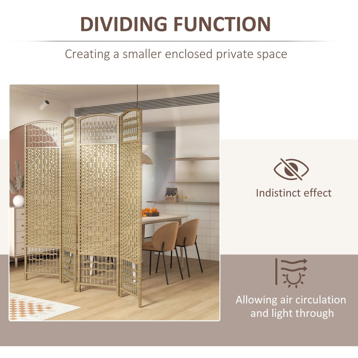 4-Panel Folding Room Divider Natural Wave Fiber Portable Privacy Screen for Home Office - Image 7